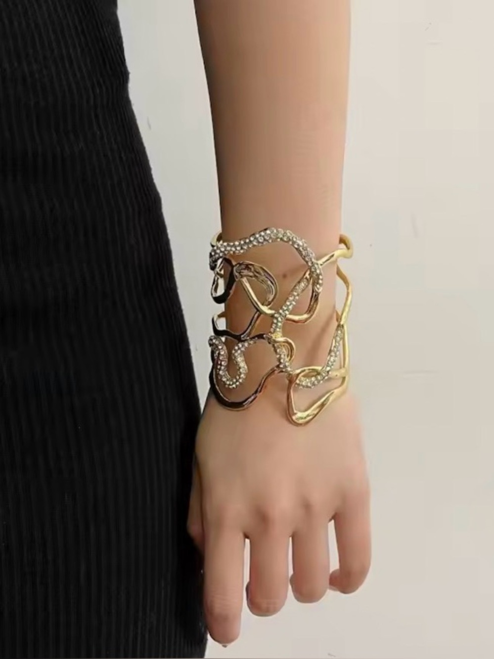 NEW Woven Open Cuff Chunky Bracelet Gold Clear Crystal SB01